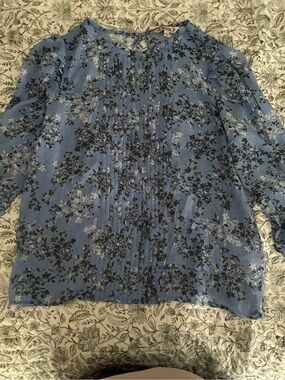 Nannette Sky Blue Floral Pintuck Blouse
